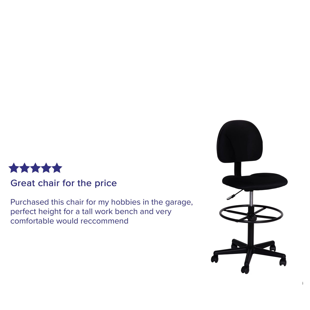 Black Fabric Mid-Back Drafting Chair with Footring F8415
