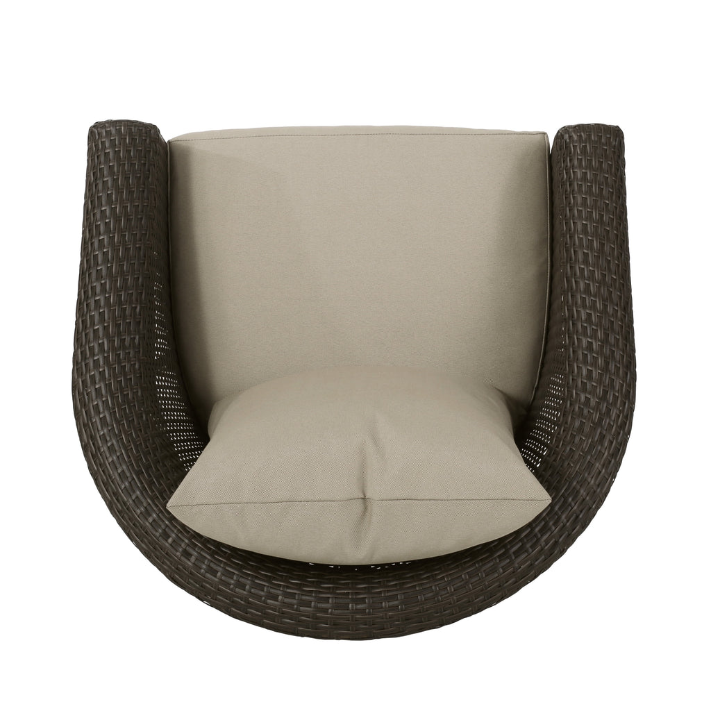 Mixed Brown and Mixed Khaki Wicker Swivel Club Chair N2052