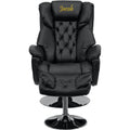 Black Leather Recliner and Ottoman with Chrome Base L3113