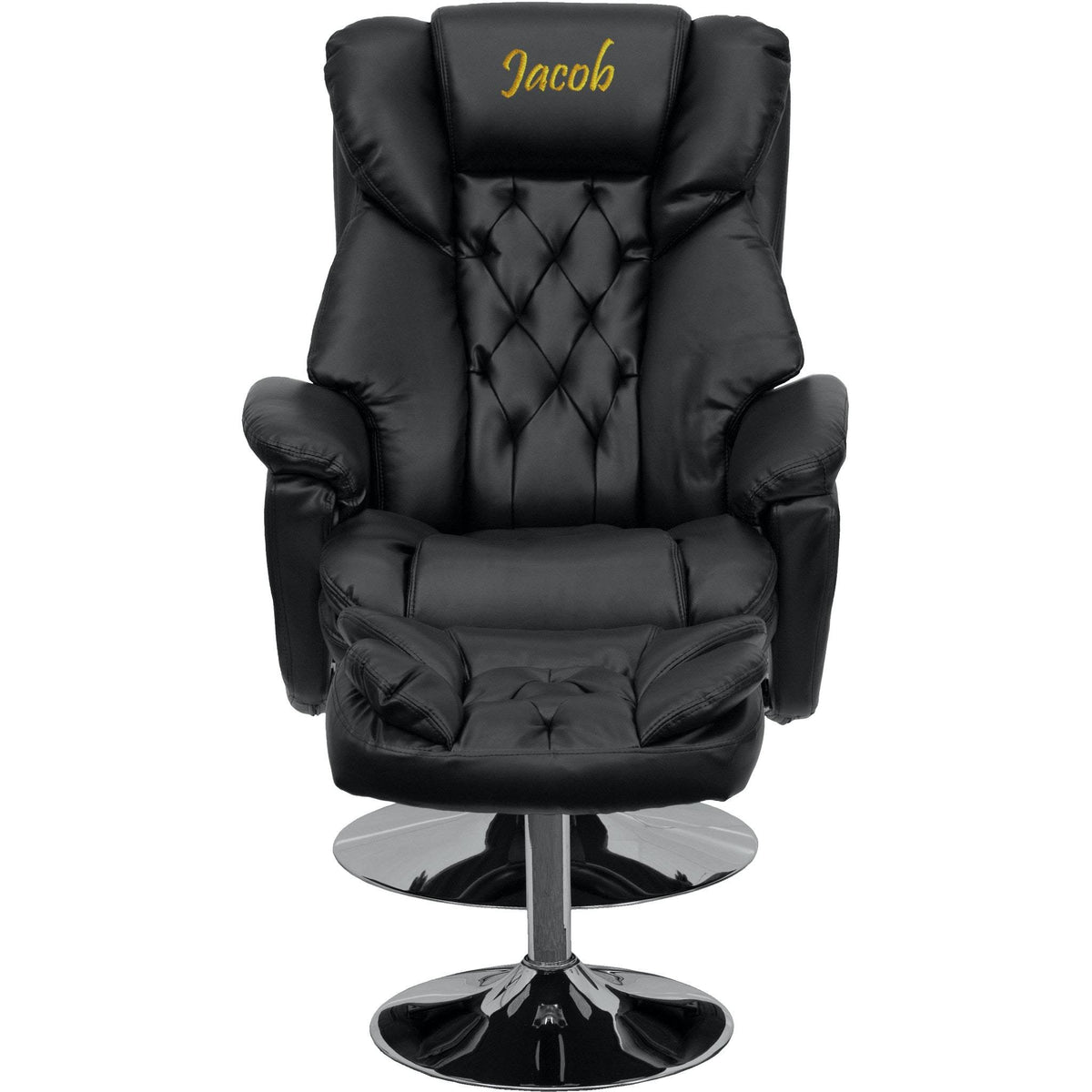 Black Leather Recliner and Ottoman with Chrome Base L3113