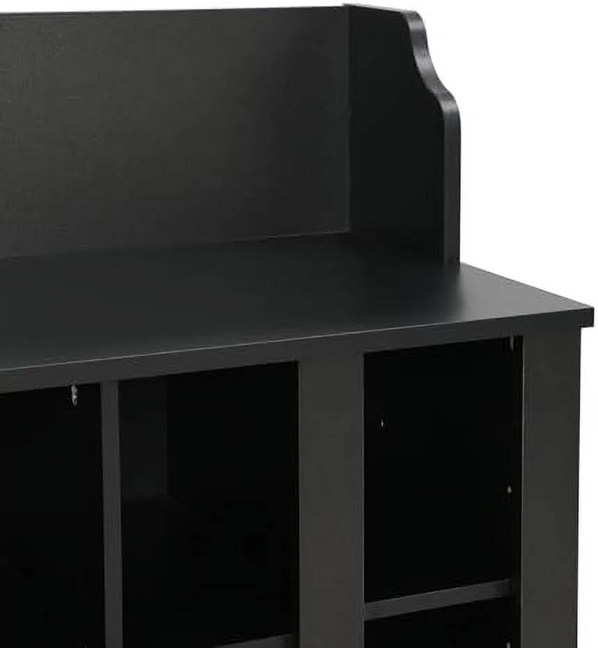 Black Entryway Hall Tree with Shoe Cabinet Bench and 8 Hooks Y982348