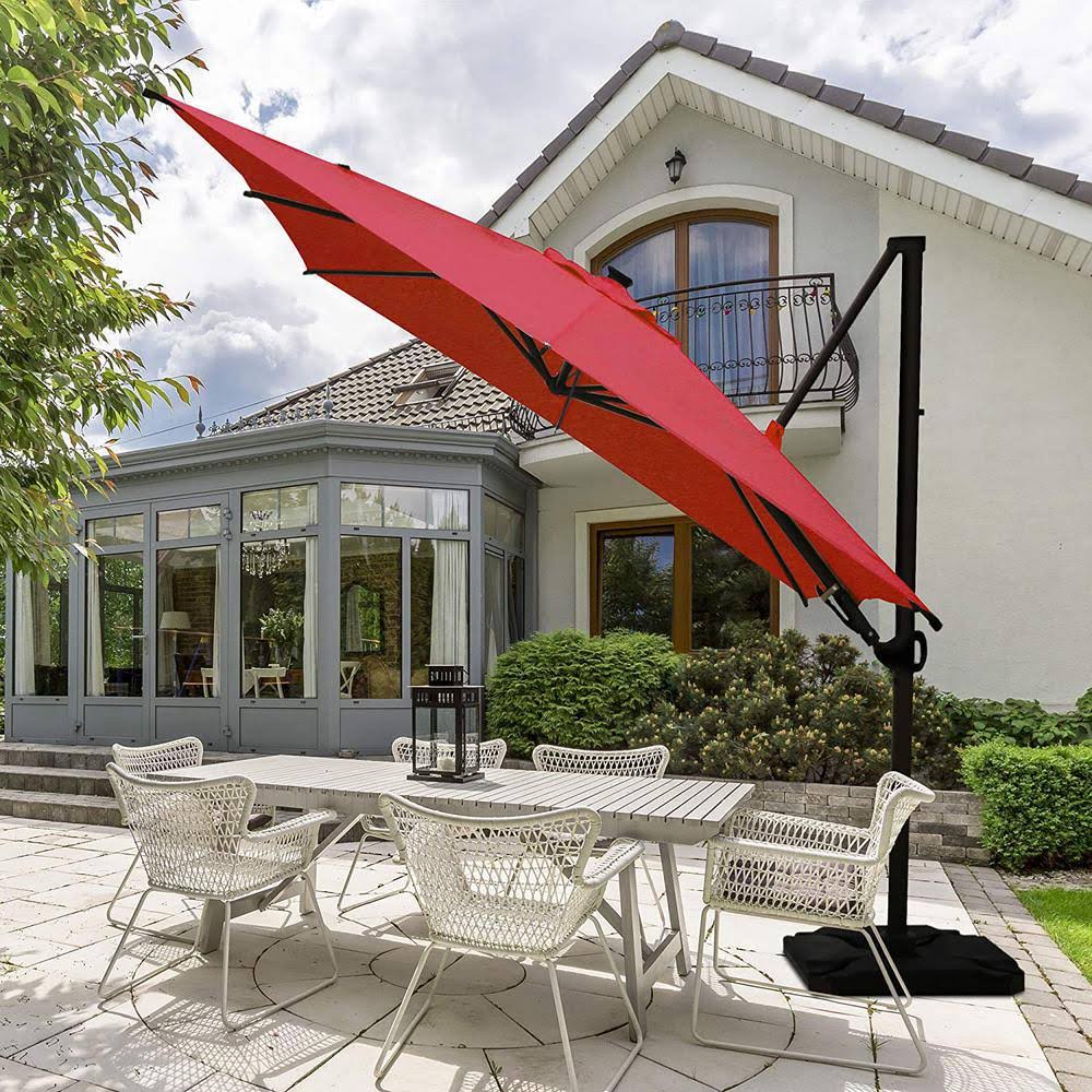 10 ft. x 10 ft. 360-Degree Rotating Aluminum Cantilever Patio Umbrella with Base Weight in Dark Red S69428