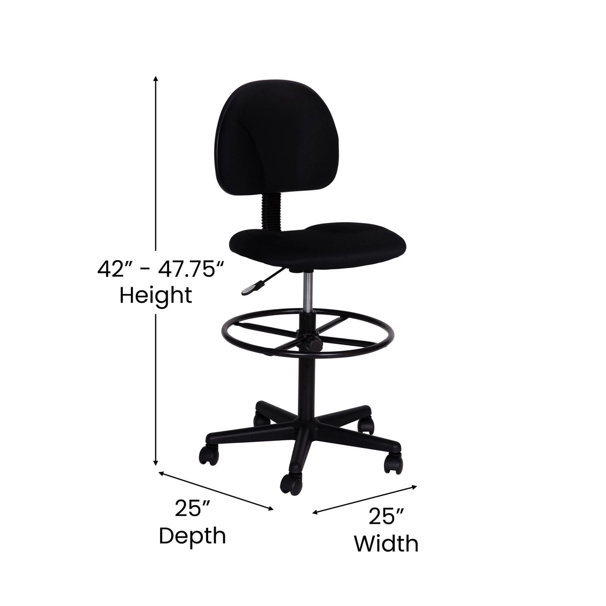 Black Fabric Mid-Back Drafting Chair with Footring F8415