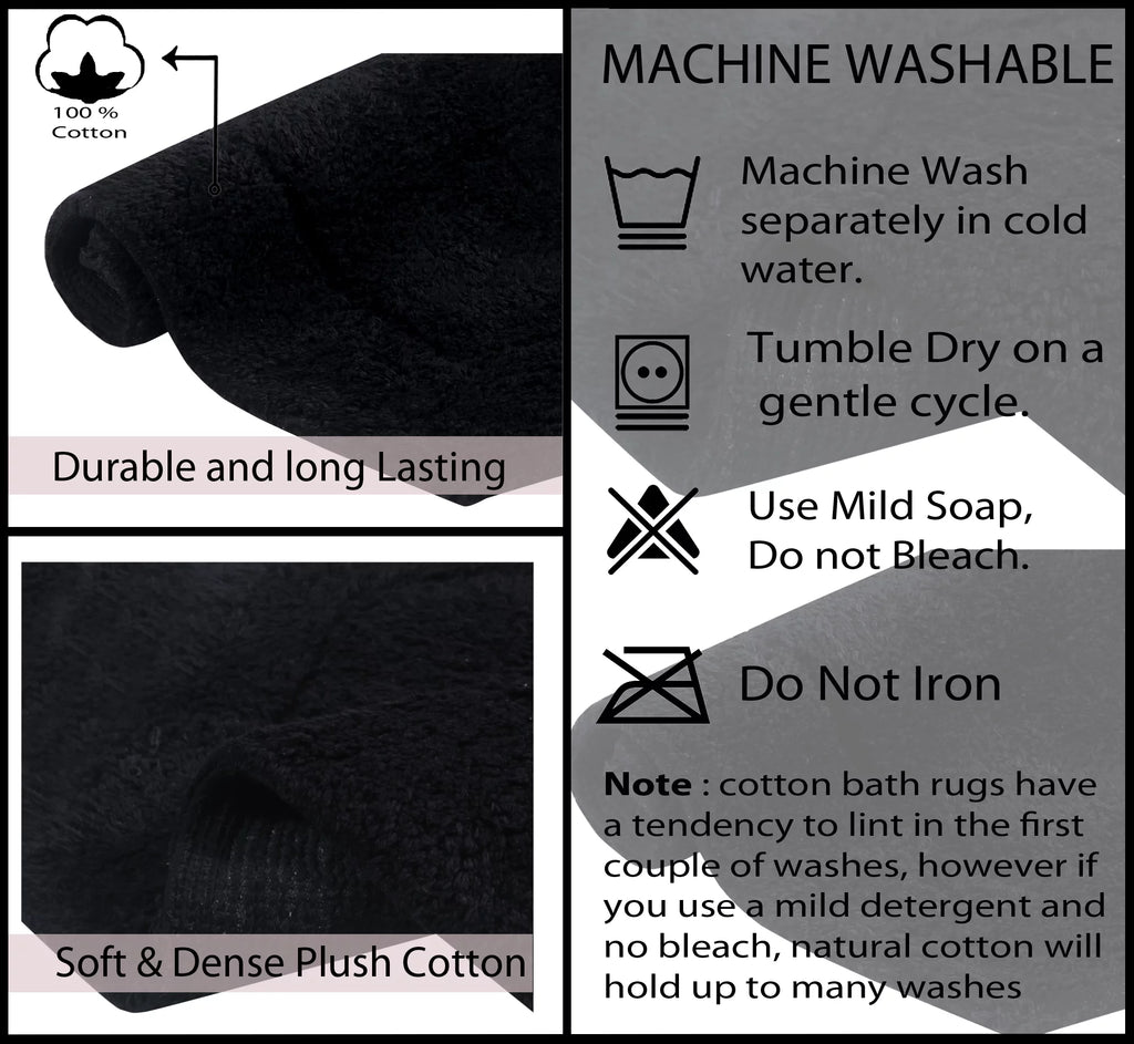 100% Cotton Tufted Non-Slip Bath Rug, 21"x34" Black N493