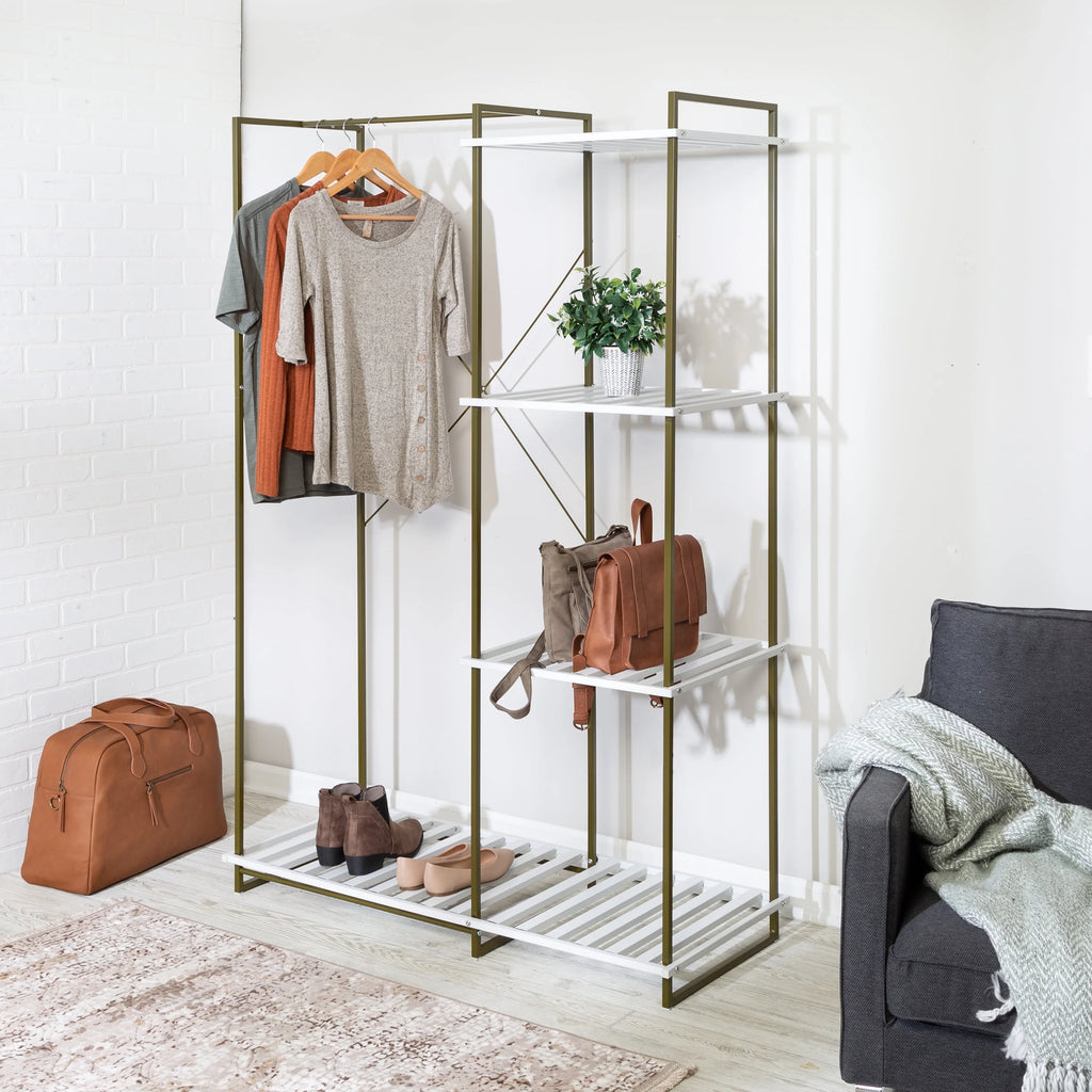Freestanding Open Metal Closet Wardrobe with 4 Shelves C904652