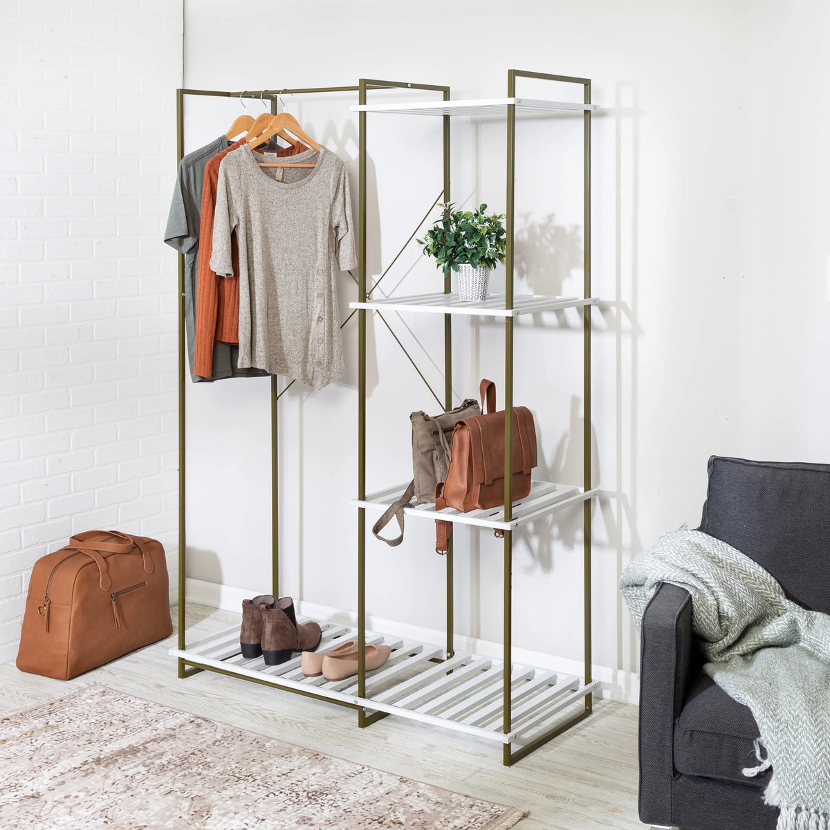 Freestanding Open Metal Closet Wardrobe with 4 Shelves C904652
