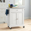 White Kitchen Cart with Stainless Steel Top G756552