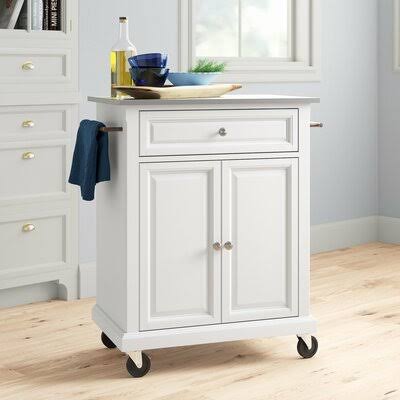 White Kitchen Cart with Stainless Steel Top G756552