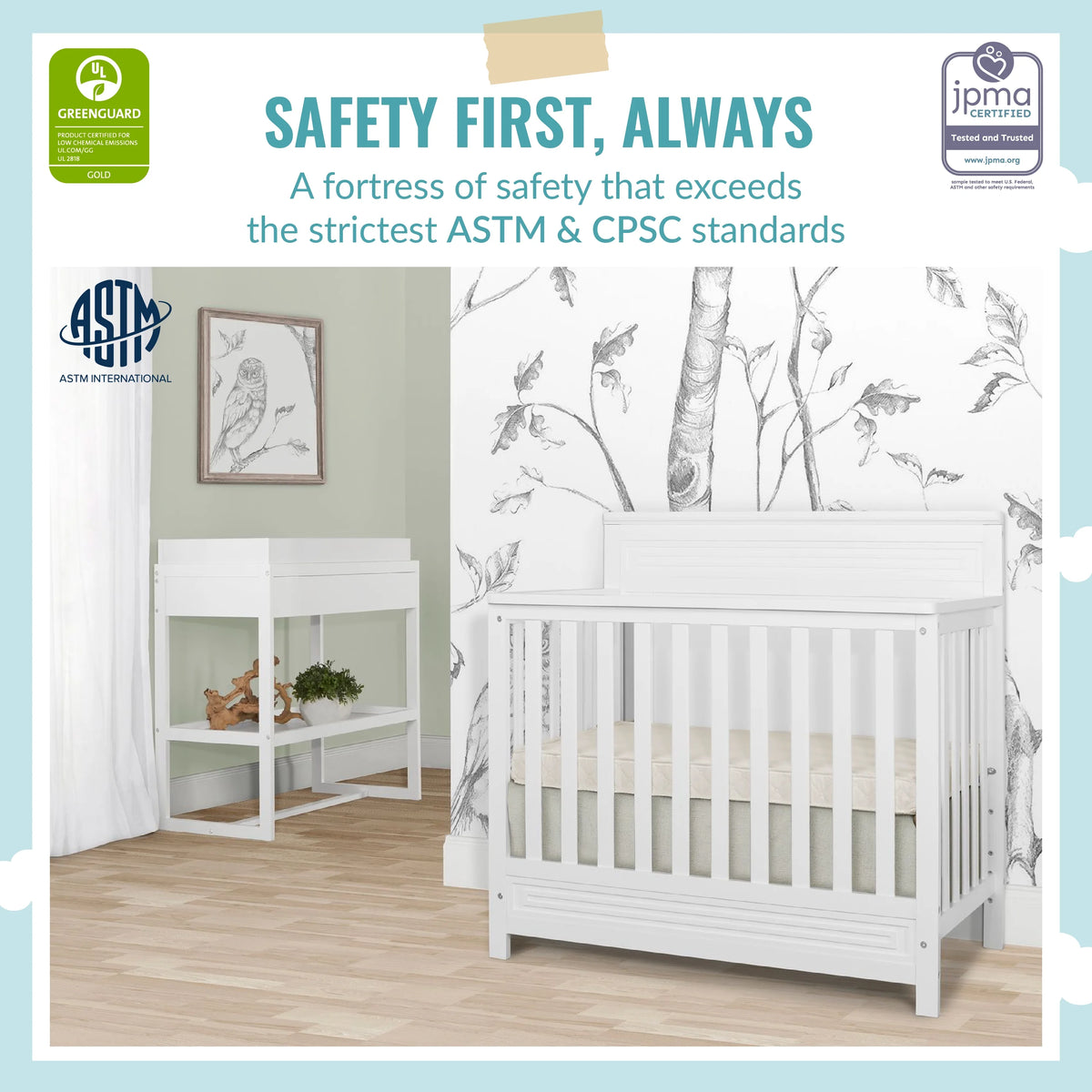 White 4-in-1 Convertible Mini Crib P3028