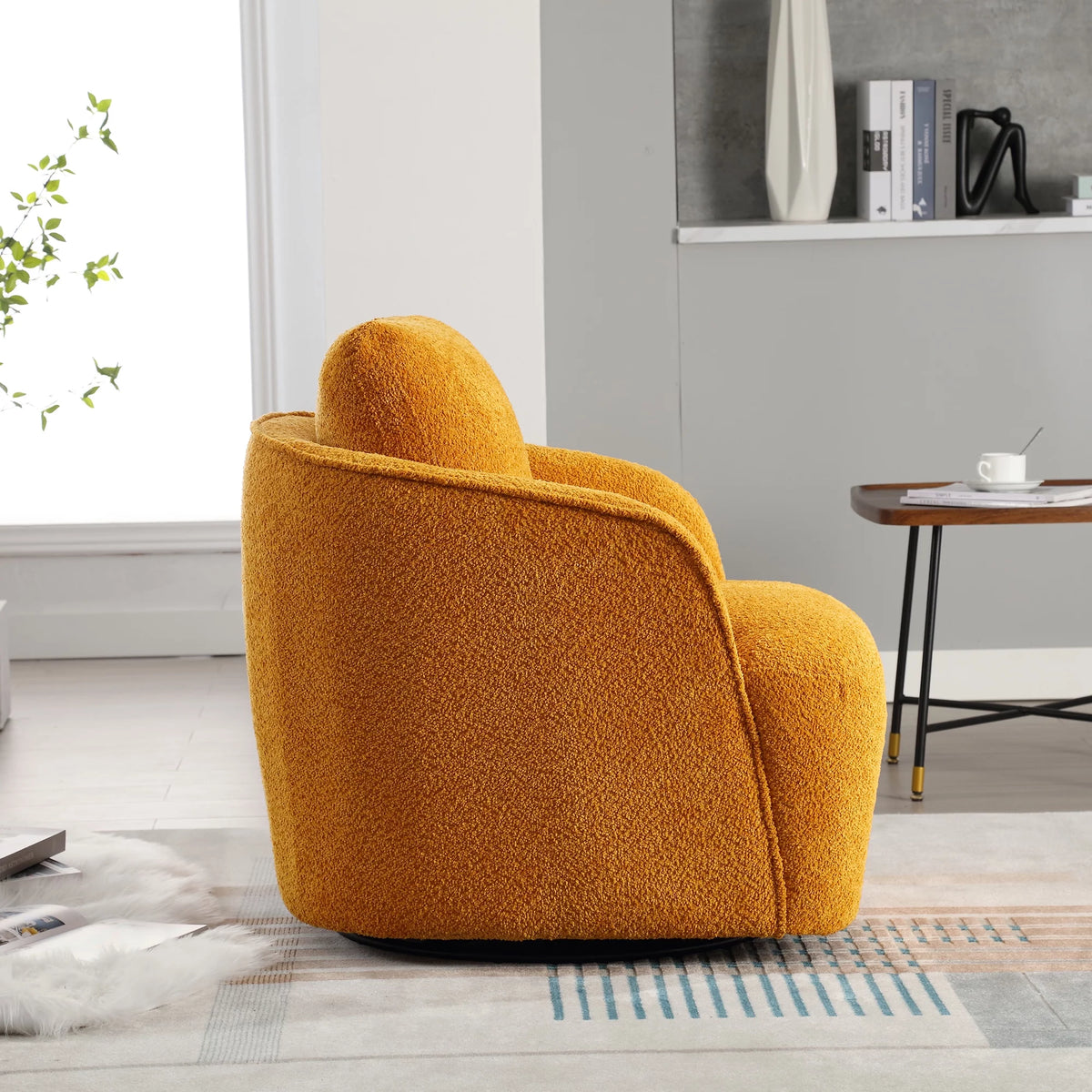 Soft Boucle Upholstered Swivel Barrel Chair Y513169