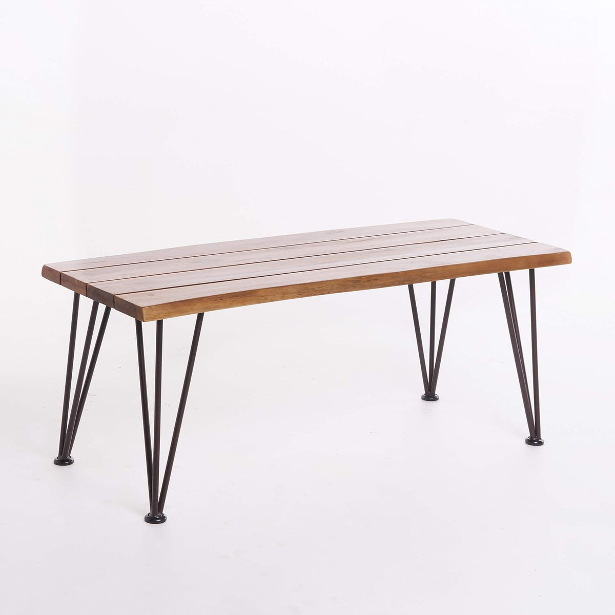 Outdoor Industrial Iron and Teak Finished Acacia Wood Coffee Table I266