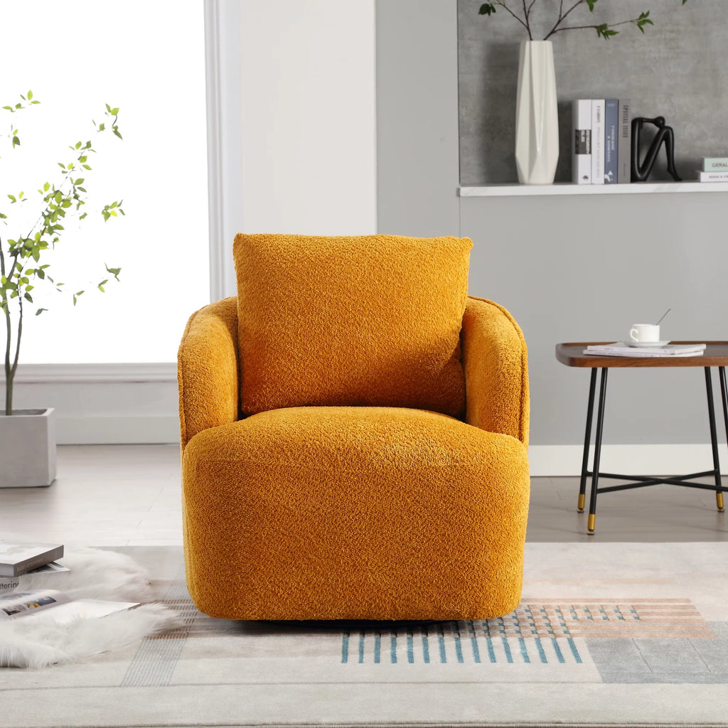 Soft Boucle Upholstered Swivel Barrel Chair Y513169