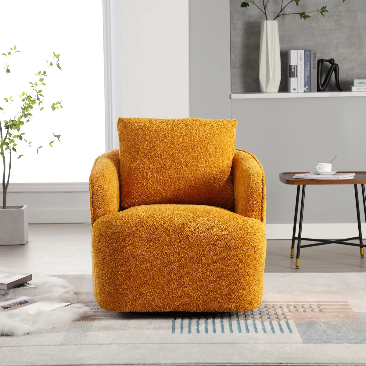 Soft Boucle Upholstered Swivel Barrel Chair Y513169