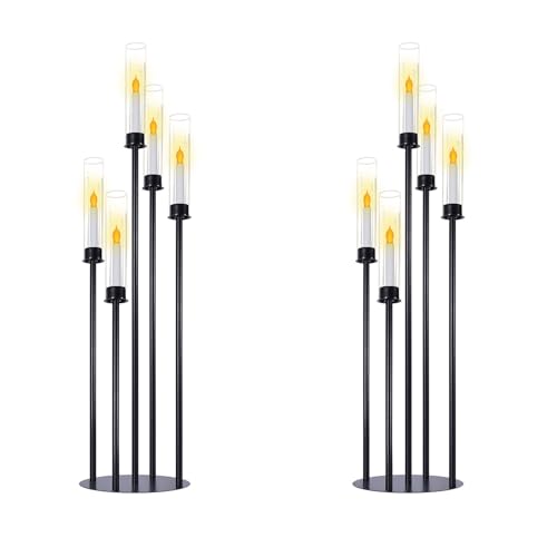 Black 5 Head Glass Cylinders Metal Candelabra F264413