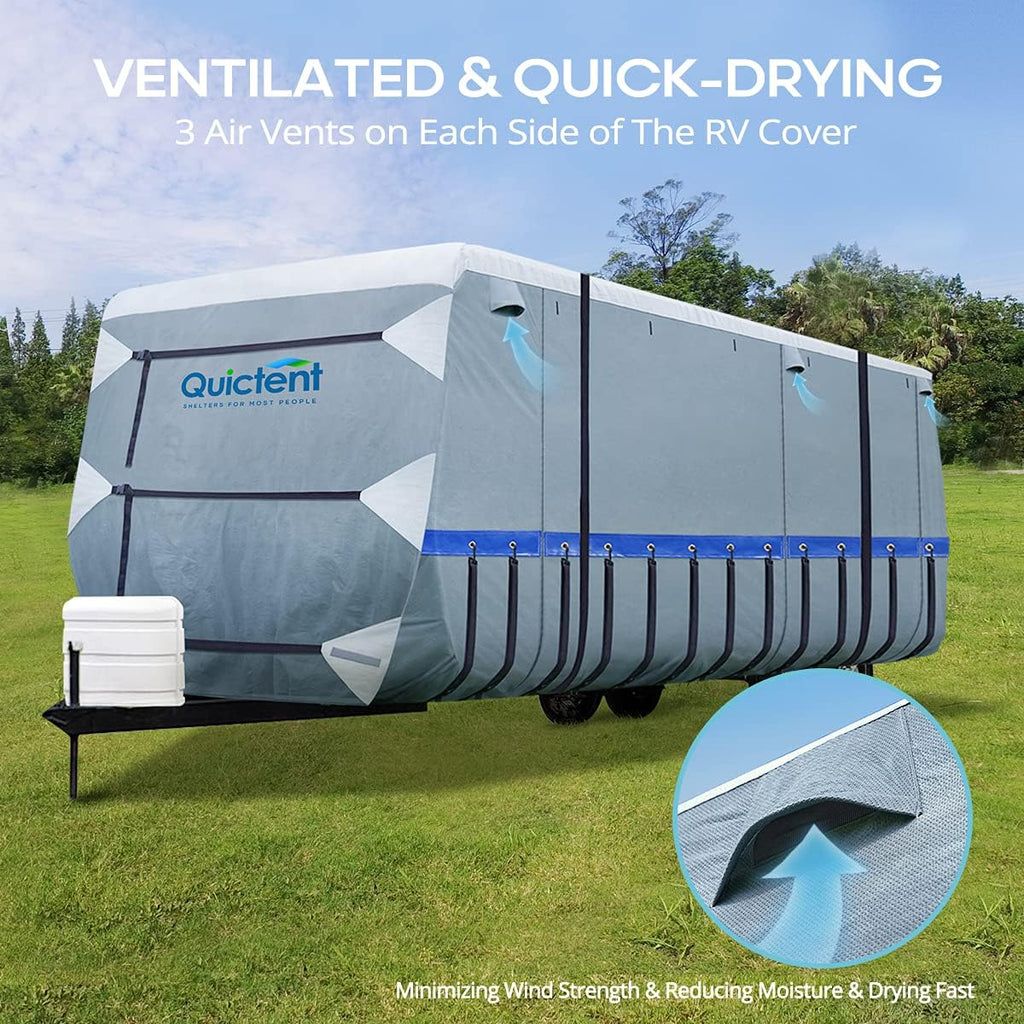Extra-Thick 6-ply Travel Trailer RV Cover with 2 Windproof Straps, 4 Tire Covers G3686