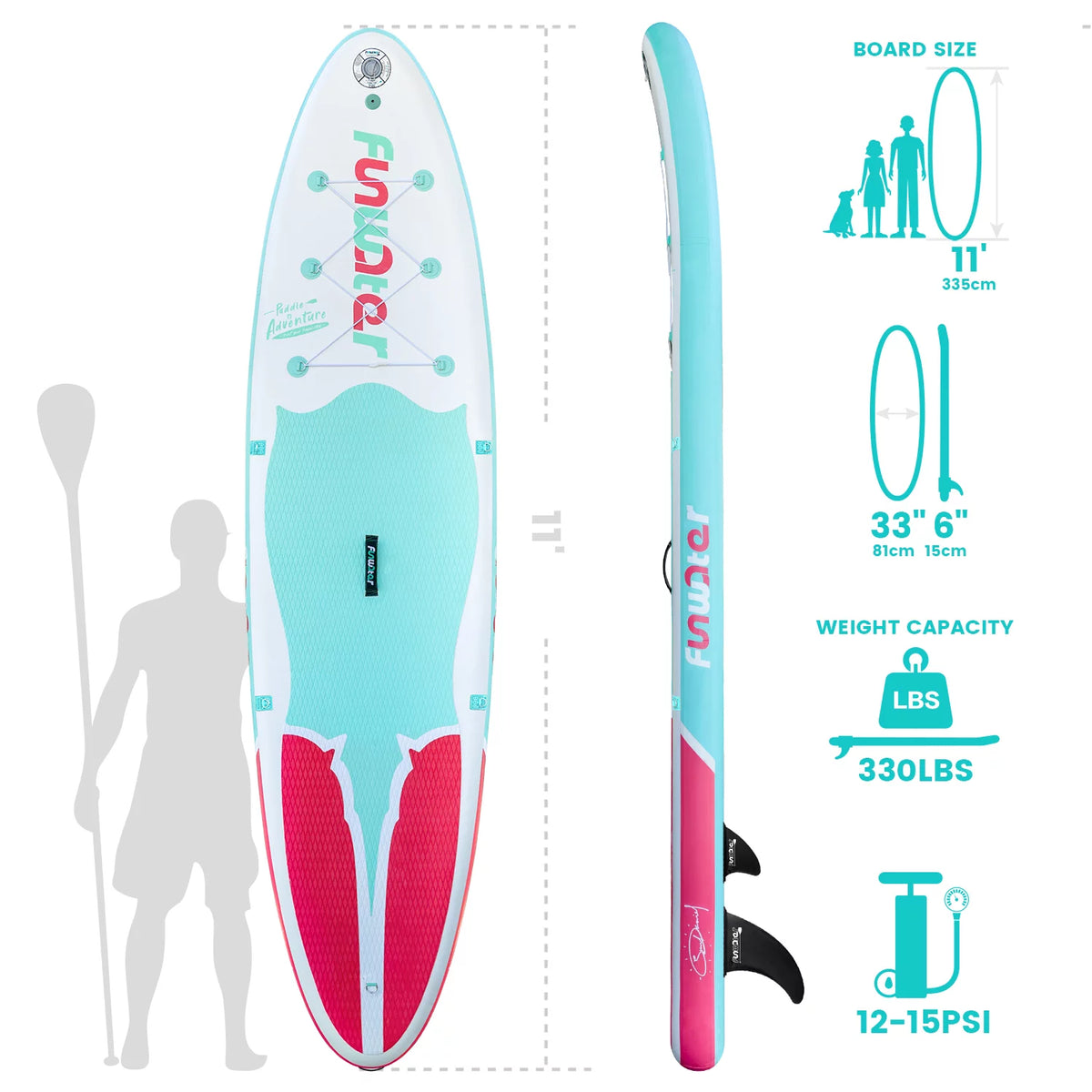 Light Blue Pink Inflatable Stand Up Paddle Board 11'x33''x6'' P602