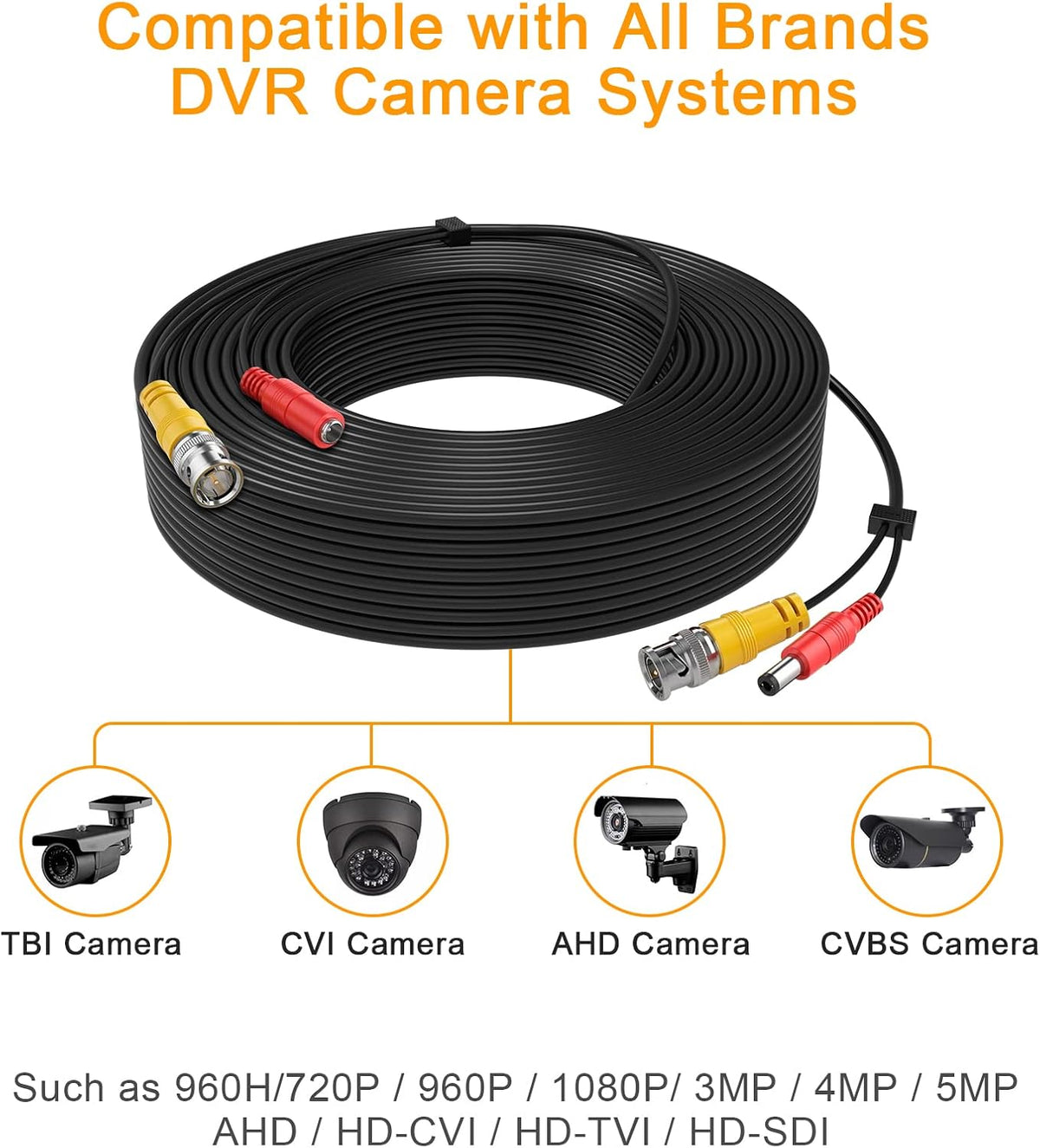 200ft 4Pack Siamese Video and Power Security Camera Cable with 2 Female Connectors A7567