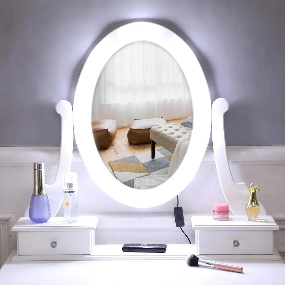 White 5 Drawer Vanity Table with Cushioned Stool Set V5754