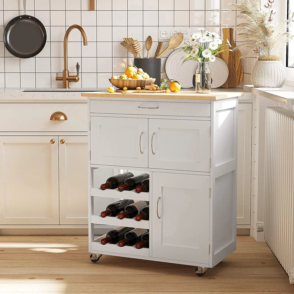 Rolling Kitchen Island with Wine Rack and Drawer B137