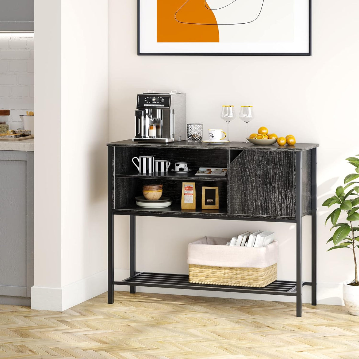 Black Kitchen Sideboard with Storage Buffet Cabinet Coffee Bar Console Table Z578