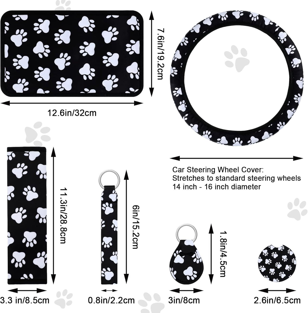 15 Pcs Paw Print Car Seat Cover Full Set F814