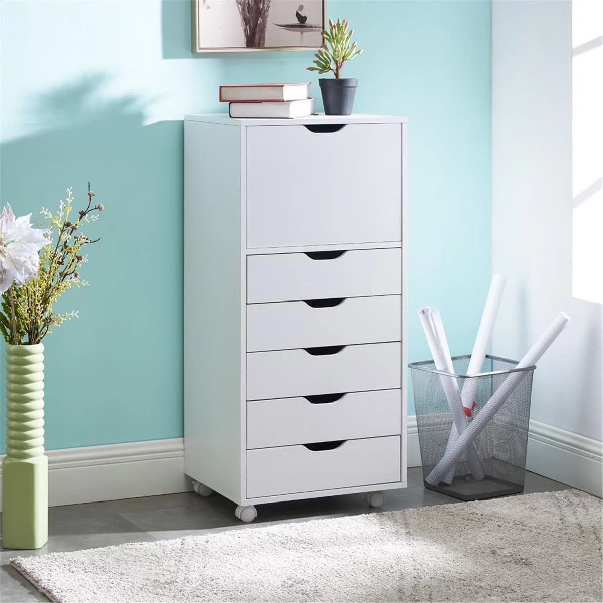 6 Drawer Grey Dresser with Wheels S58187