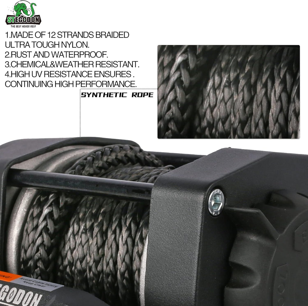 3500 lb. Load Capacity 12V Synthetic Rope Electric Winch with Wireless Remote C829