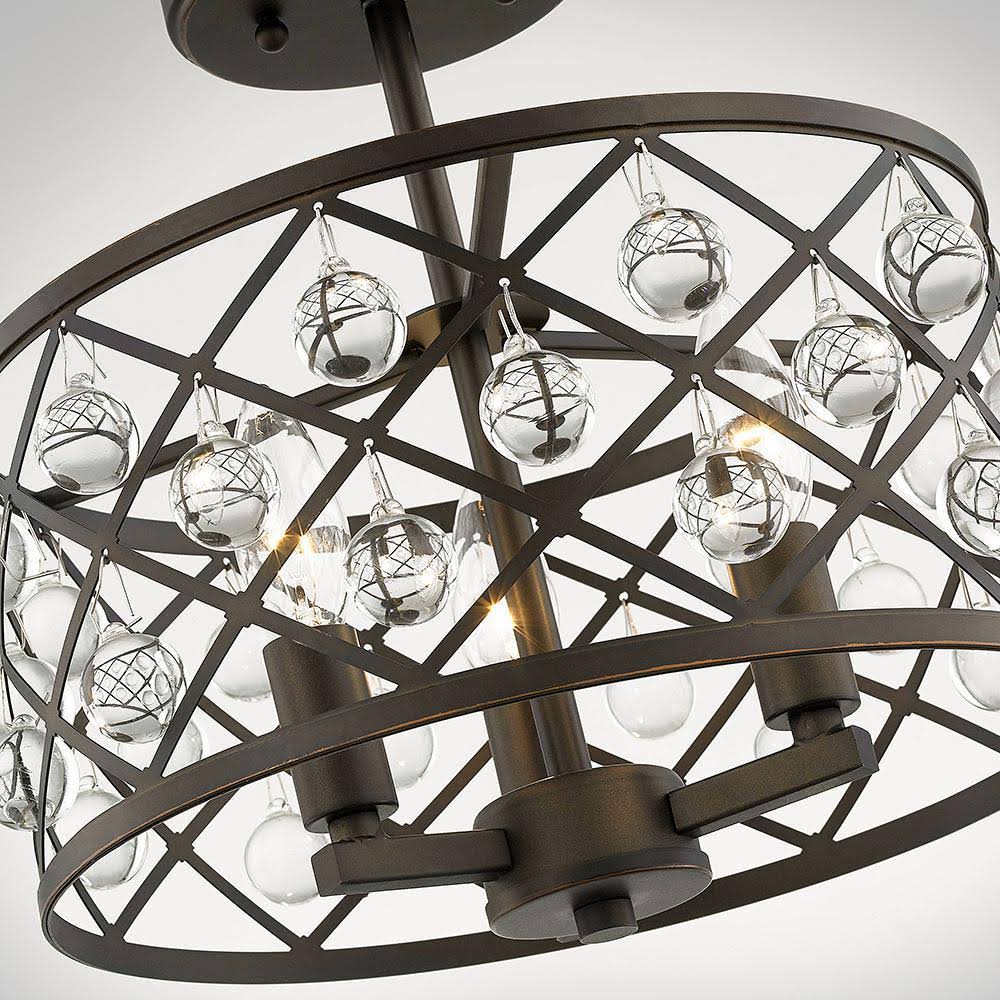 Aged Bronze Semi Flush Mount with Crystal Globes N592