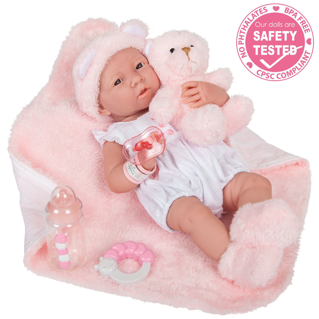 15 inch All-Vinyl Baby Doll In Pink And White With Deluxe Accessories K37770