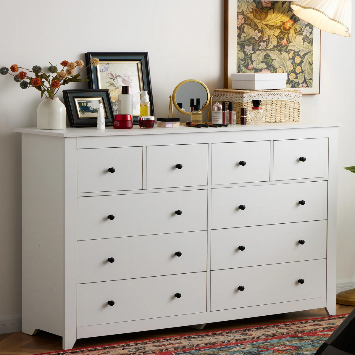 White Wood Dresser with 10 Deep Drawers Y177