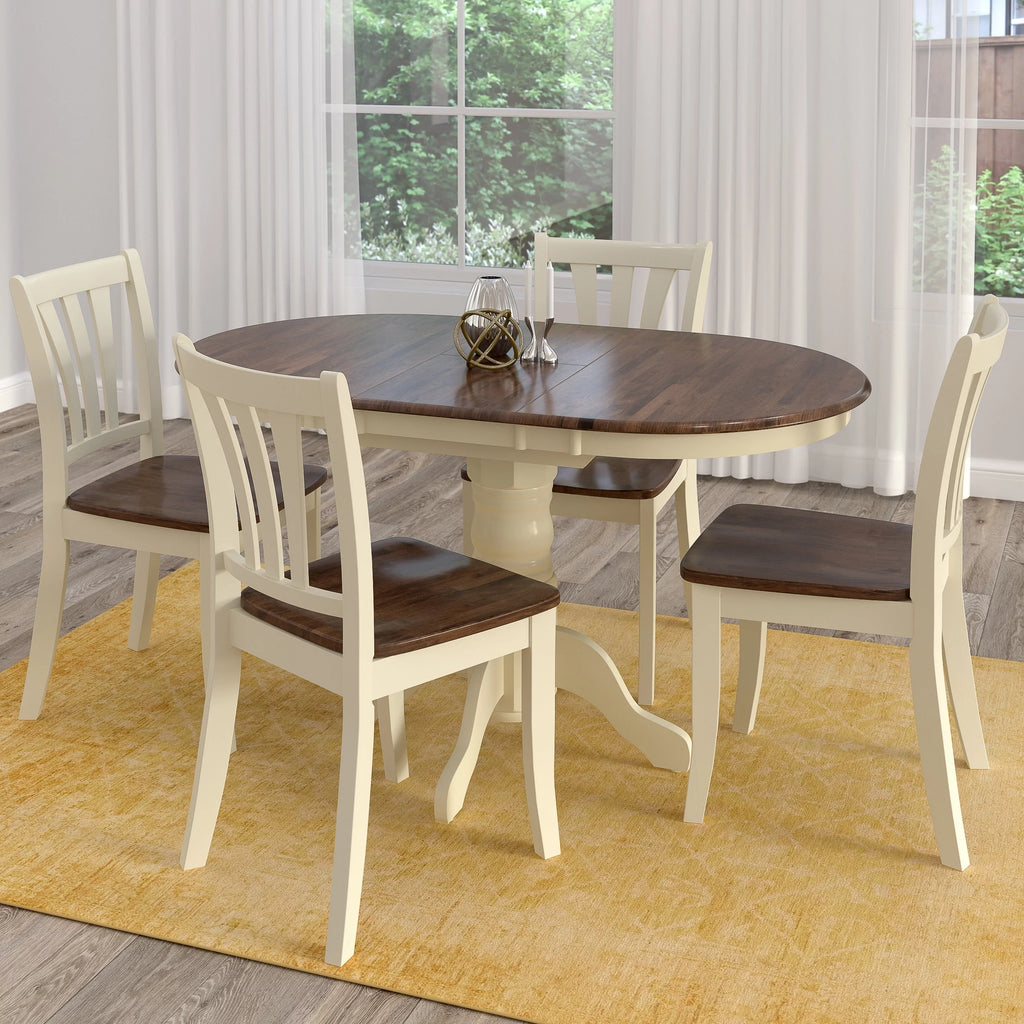5 Piece Extendable Dark Brown and Cream Solid Wood Dining Set J1094