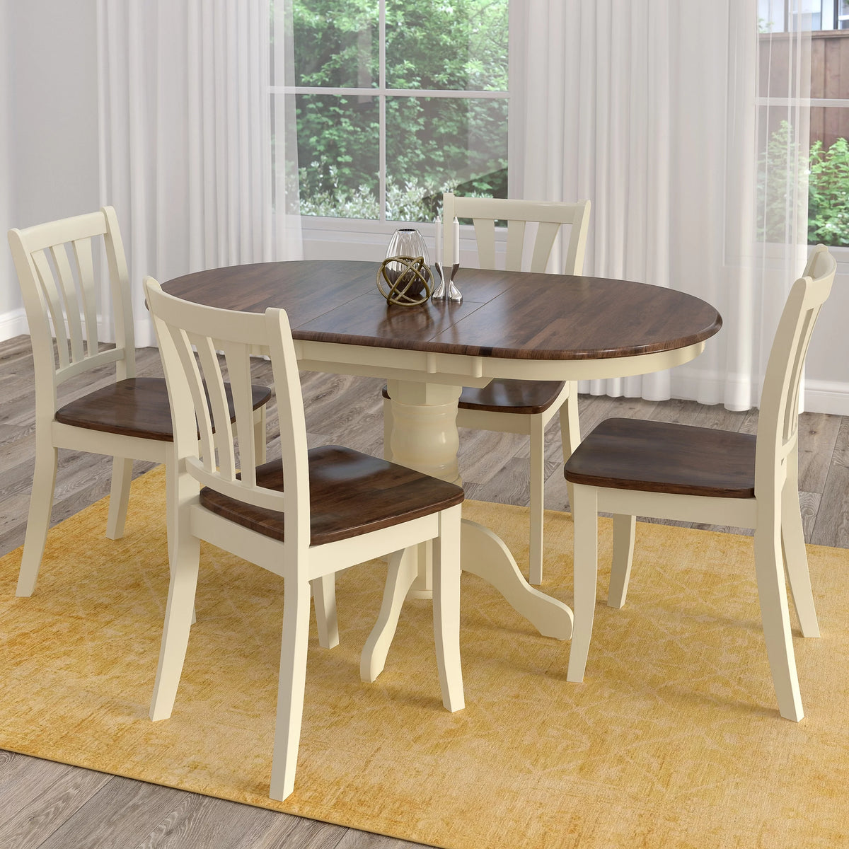 5 Piece Extendable Dark Brown and Cream Solid Wood Dining Set J1094