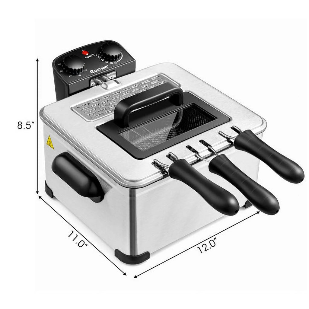 5.3Qt Stainless Steel Electric Deep Fryer with Triple Basket P24462