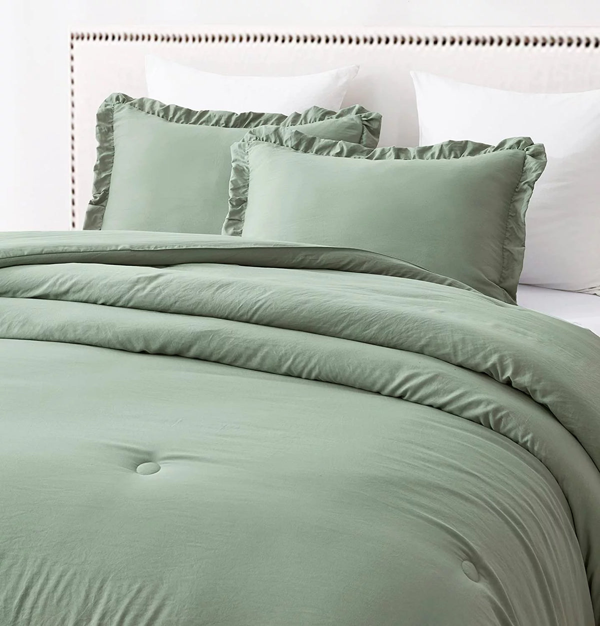 Sage Green Ruffled Edge Microfiber Comforter Set B176366