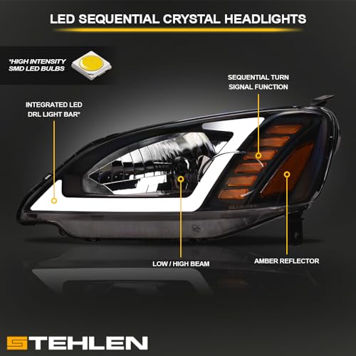 Compatible With 2001-2003 Honda Civic LED Headlights Black B6666