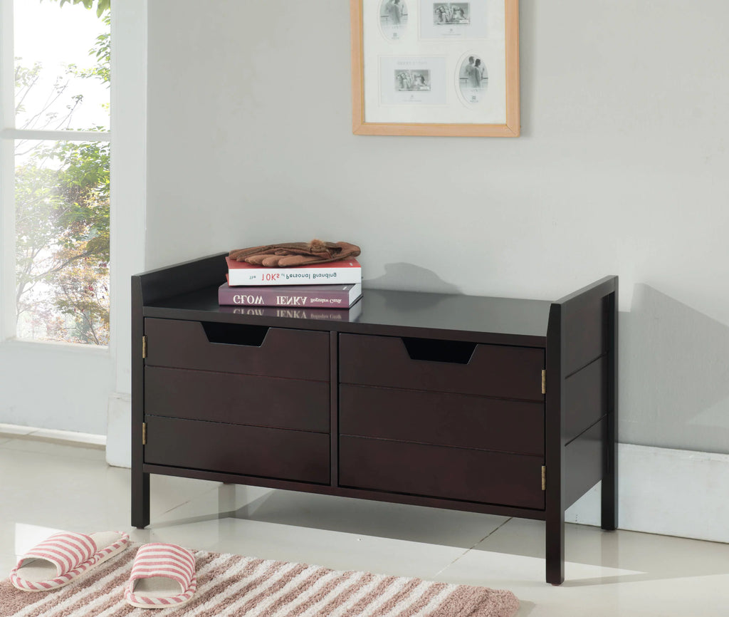 Espresso Wood Shoe Bench with Cabinet Storage A477