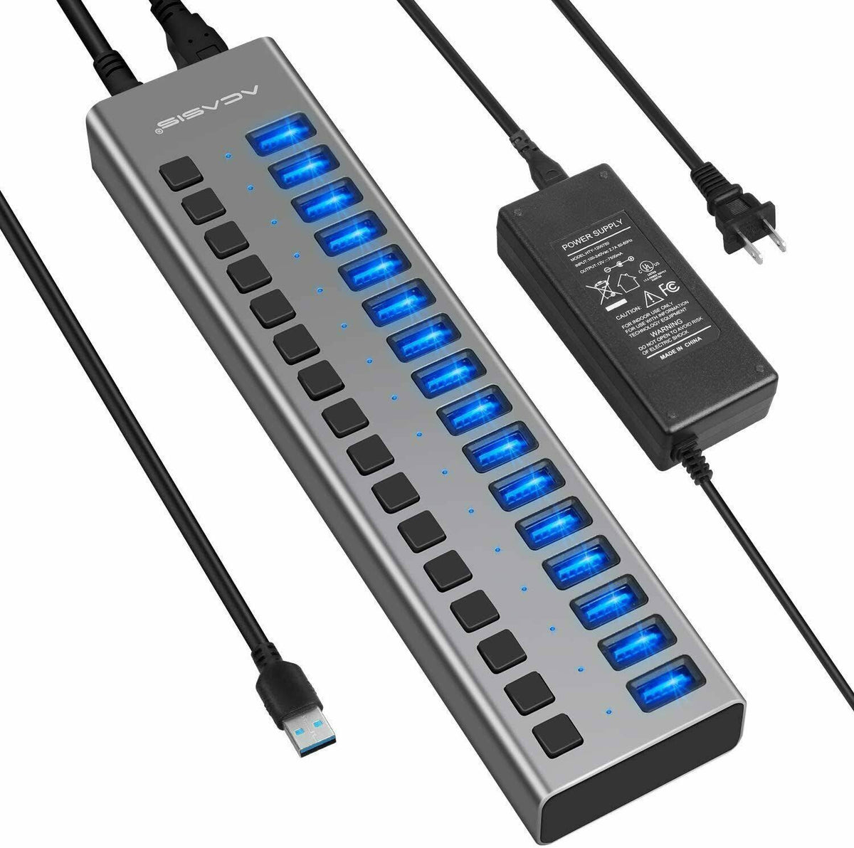 Powered USB Hub 16 Ports 90W USB 3.0 Data Hub W473