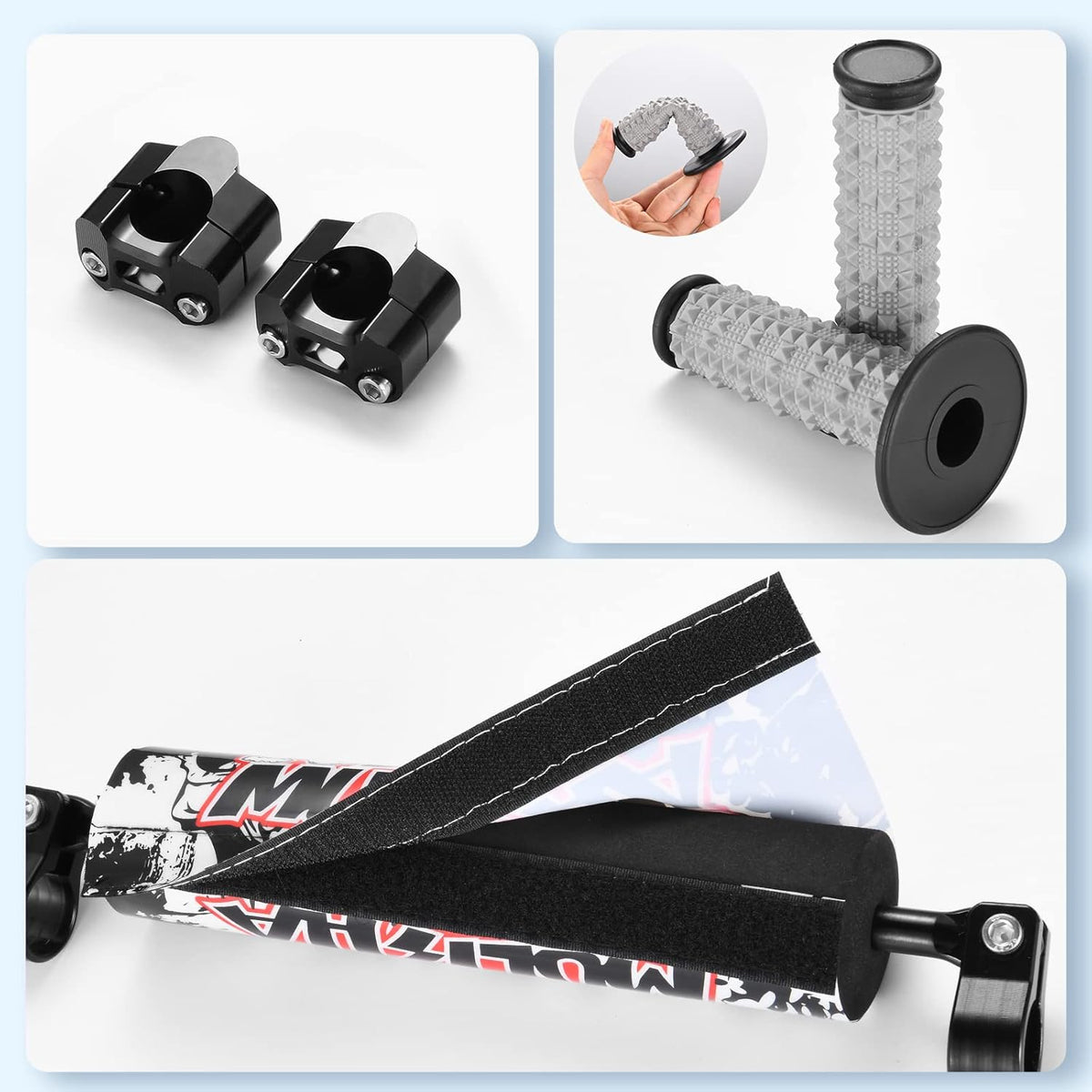 1 1/8" 28mm Handlebars 4 Pcs with Bar Pad, Universal Grips, Handlebar Brackets (Black) Pack of 2 L558913