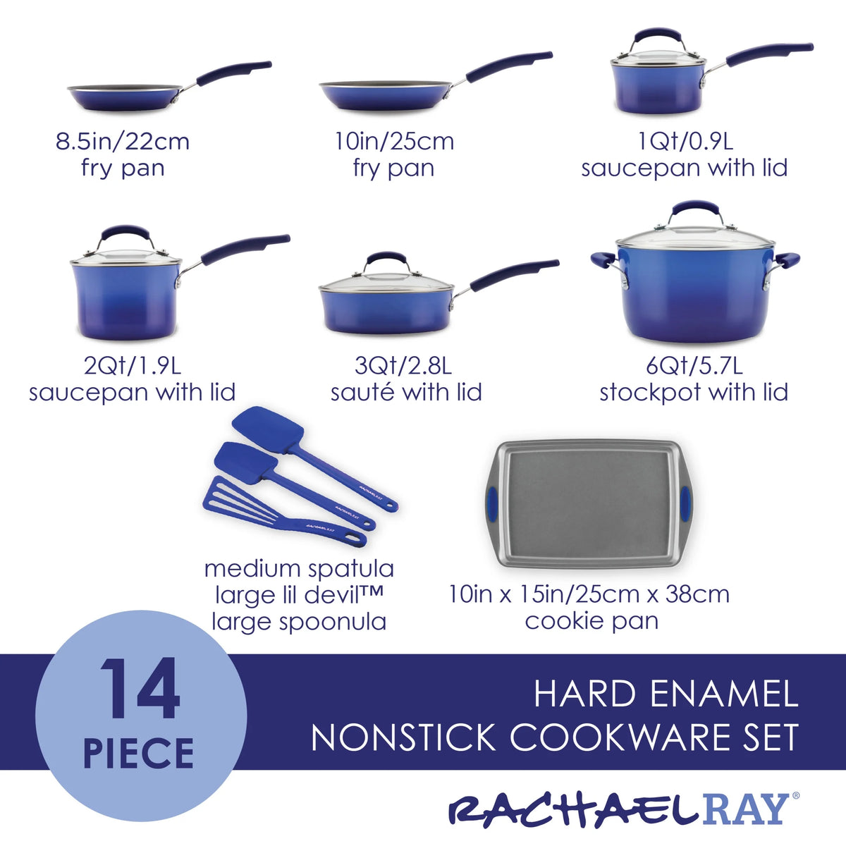 14 Piece Blue Nonstick Porcelain Enamel Cookware Set P455372