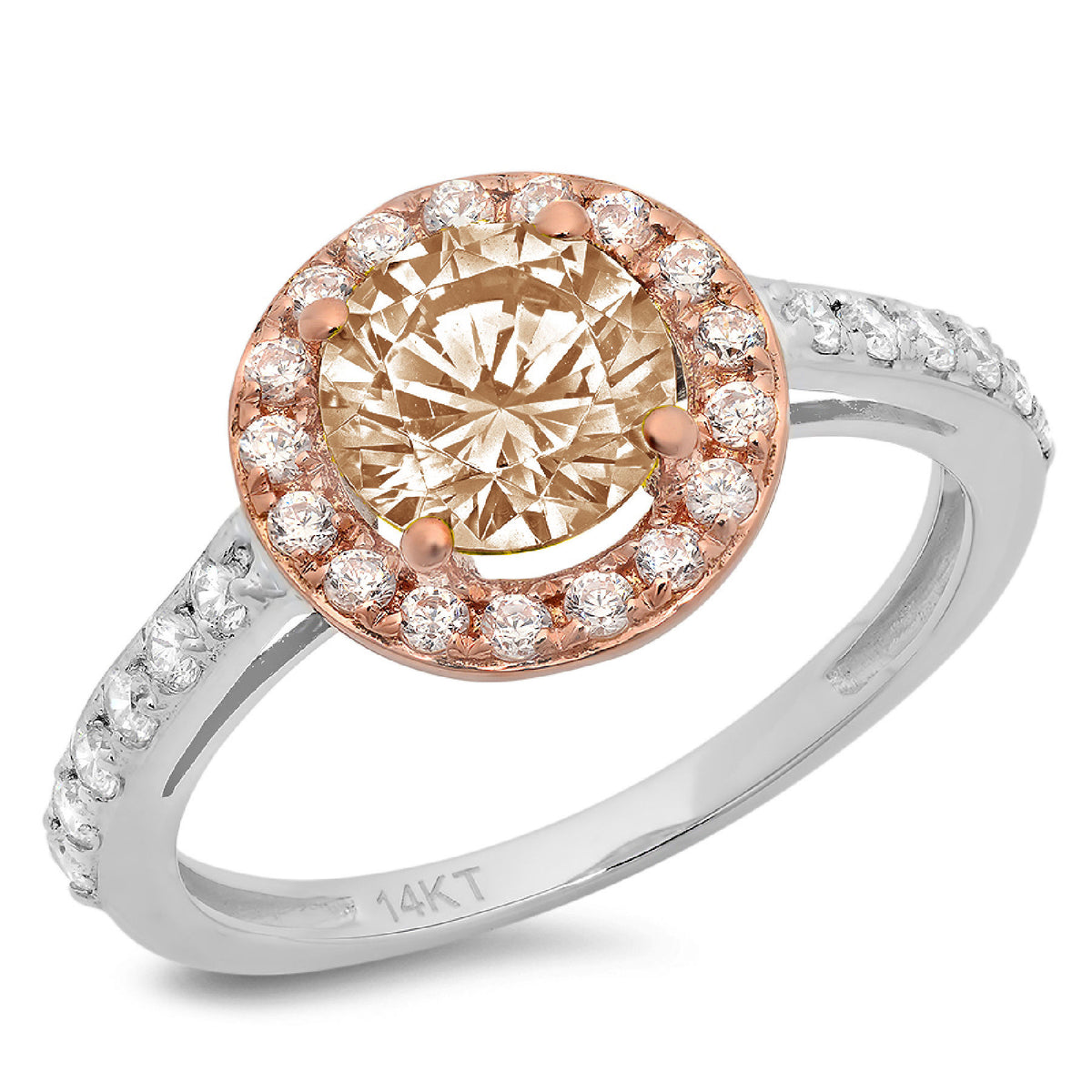 Champagne Simulated Diamond Halo Ring J697056