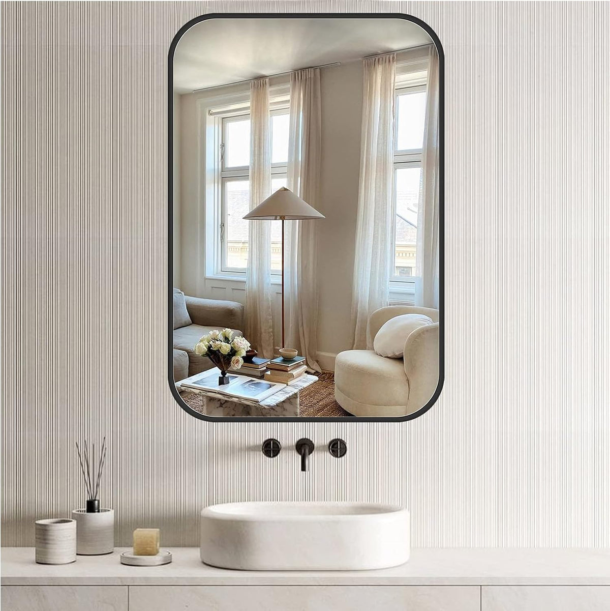 Gold Brushed Metal Framed Rectangular Bathroom Mirror D647868