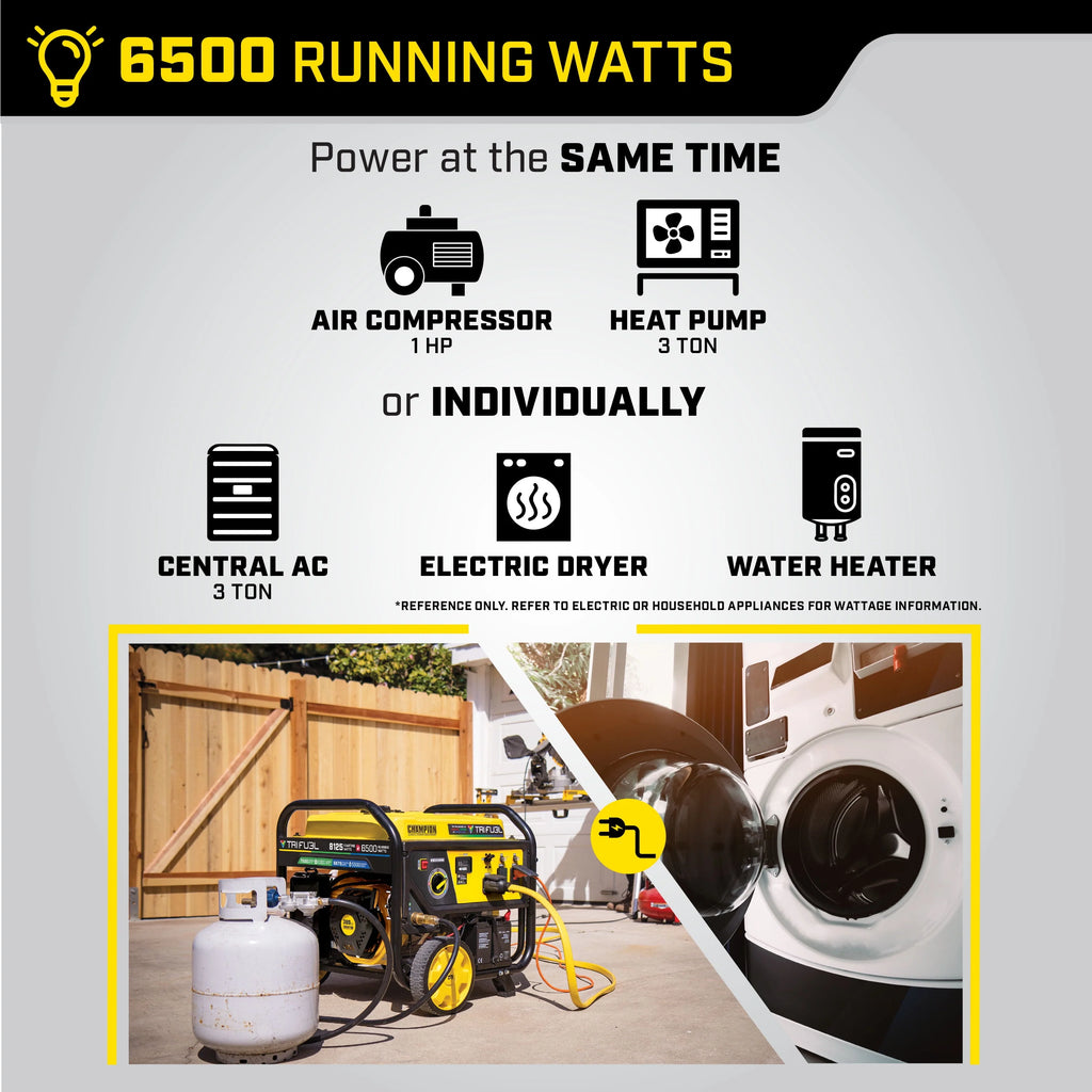 6500-Watt Tri-Fuel Portable Generator with Electric Start P49445