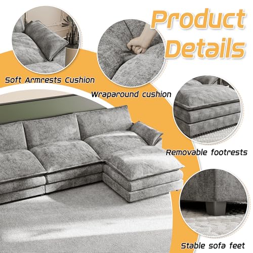 Dark Grey Chenille U Shaped Modular Sofa with Ottoman E303
