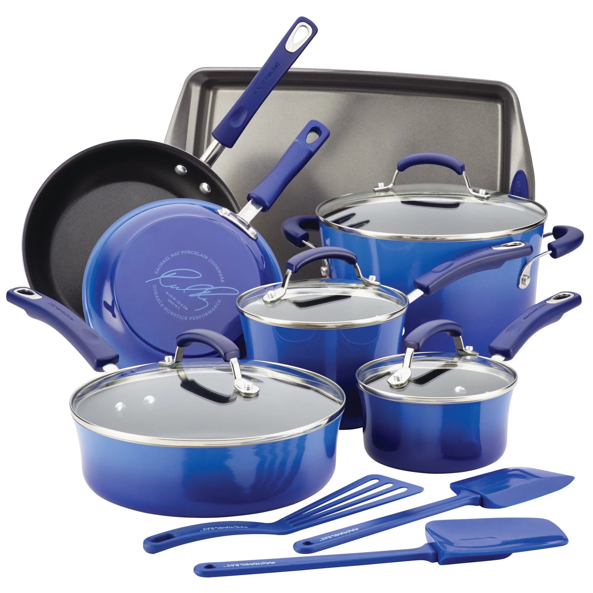 14 Piece Blue Nonstick Porcelain Enamel Cookware Set P455372