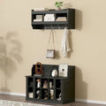 Black Entryway Hall Tree with Shoe Cabinet Bench and 8 Hooks Y982348