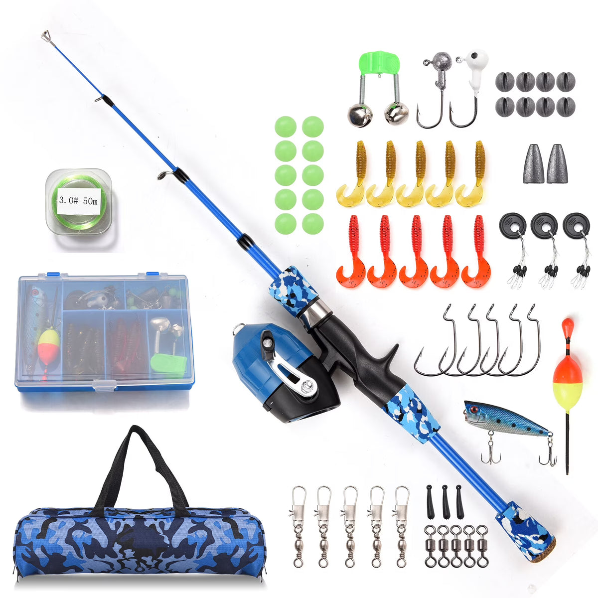 Kids Fishing Rod and Reel Combo Telescopic Casting Rod with Spincast Reel and Carry Bag Y7152