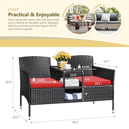 Beige Rattan 2-Seat Patio Loveseat with Cushions U9235