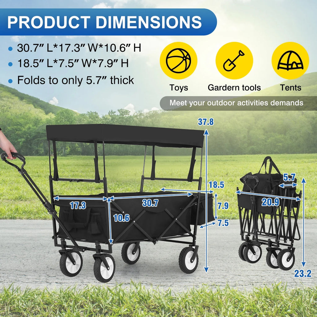 Black Folding Wagon Cart with Removable Canopy X9160