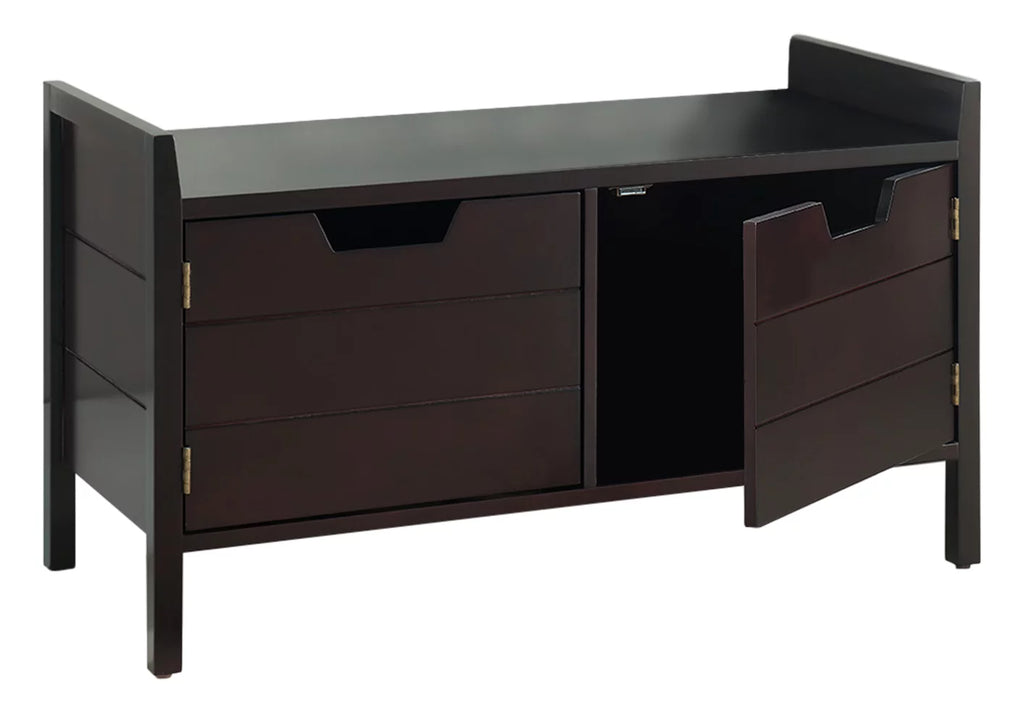 Espresso Wood Shoe Bench with Cabinet Storage A477