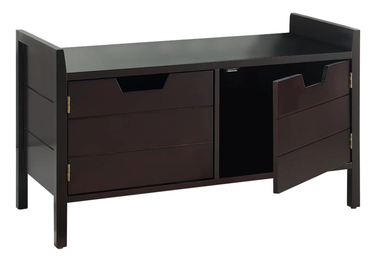 Espresso Wood Shoe Bench with Cabinet Storage A477